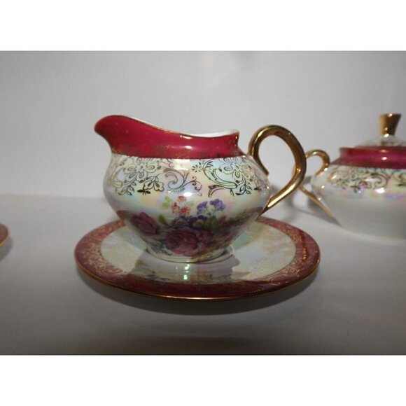 Porzellanmalerei Parbus Demitasse Set for Two - 8 Pieces Gold Trim Floral 1914 - Picture 9 of 11